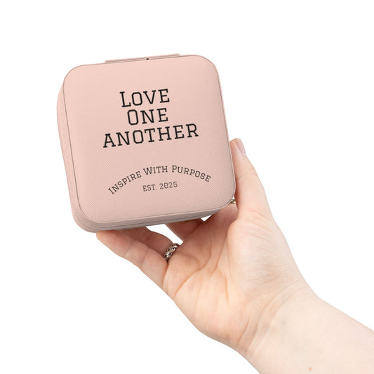 Love One Another Jewelry Travel Case — Compact Pink Ring & Earring Organizer