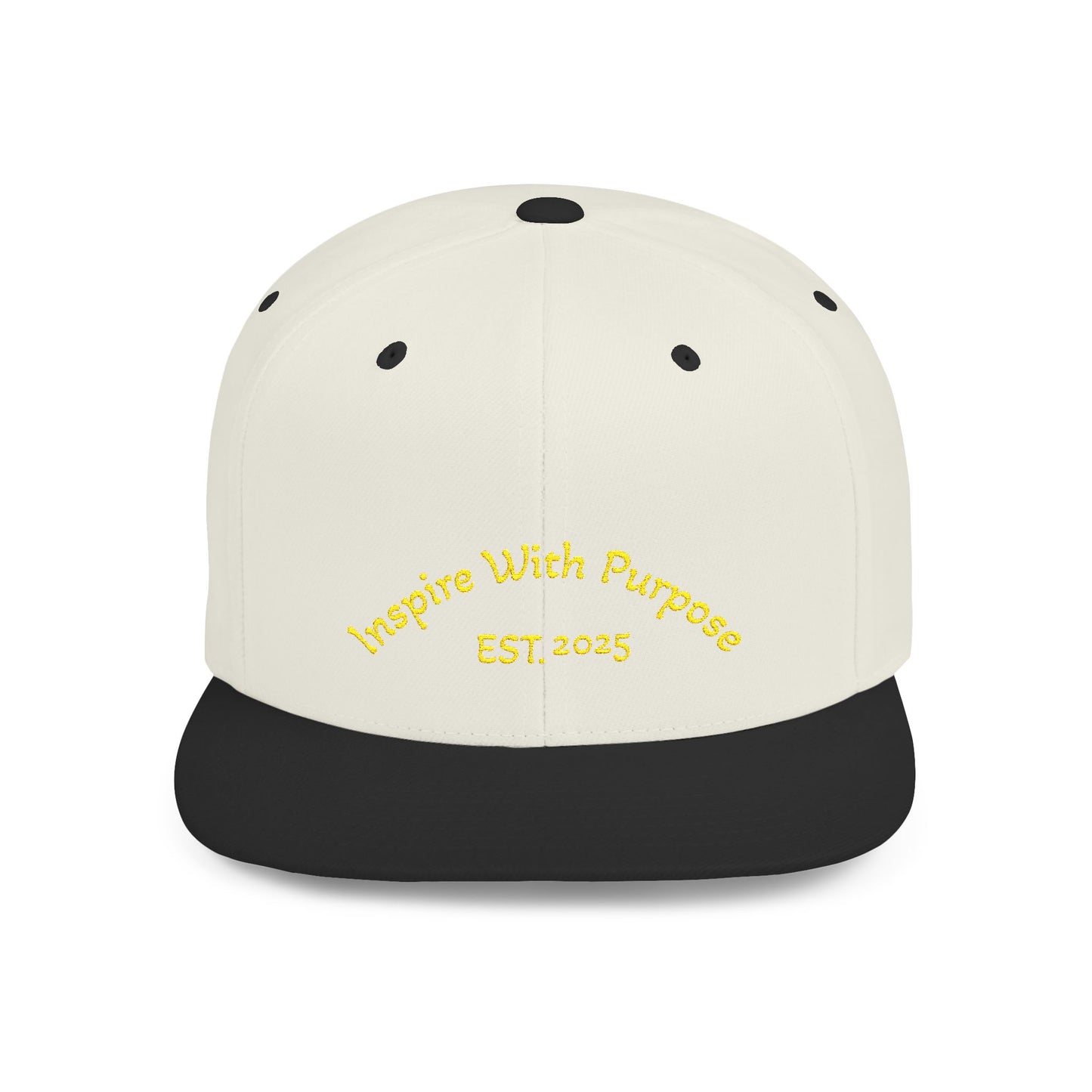 Flat Bill Snapback Hat — "Inspire With Purpose" Embroidered White Baseball Cap - InspireWithPurpose