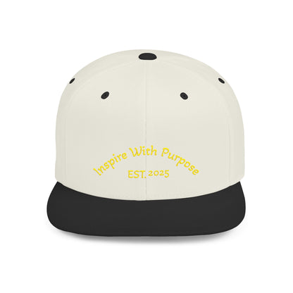 Flat Bill Snapback Hat — "Inspire With Purpose" Embroidered White Baseball Cap - InspireWithPurpose