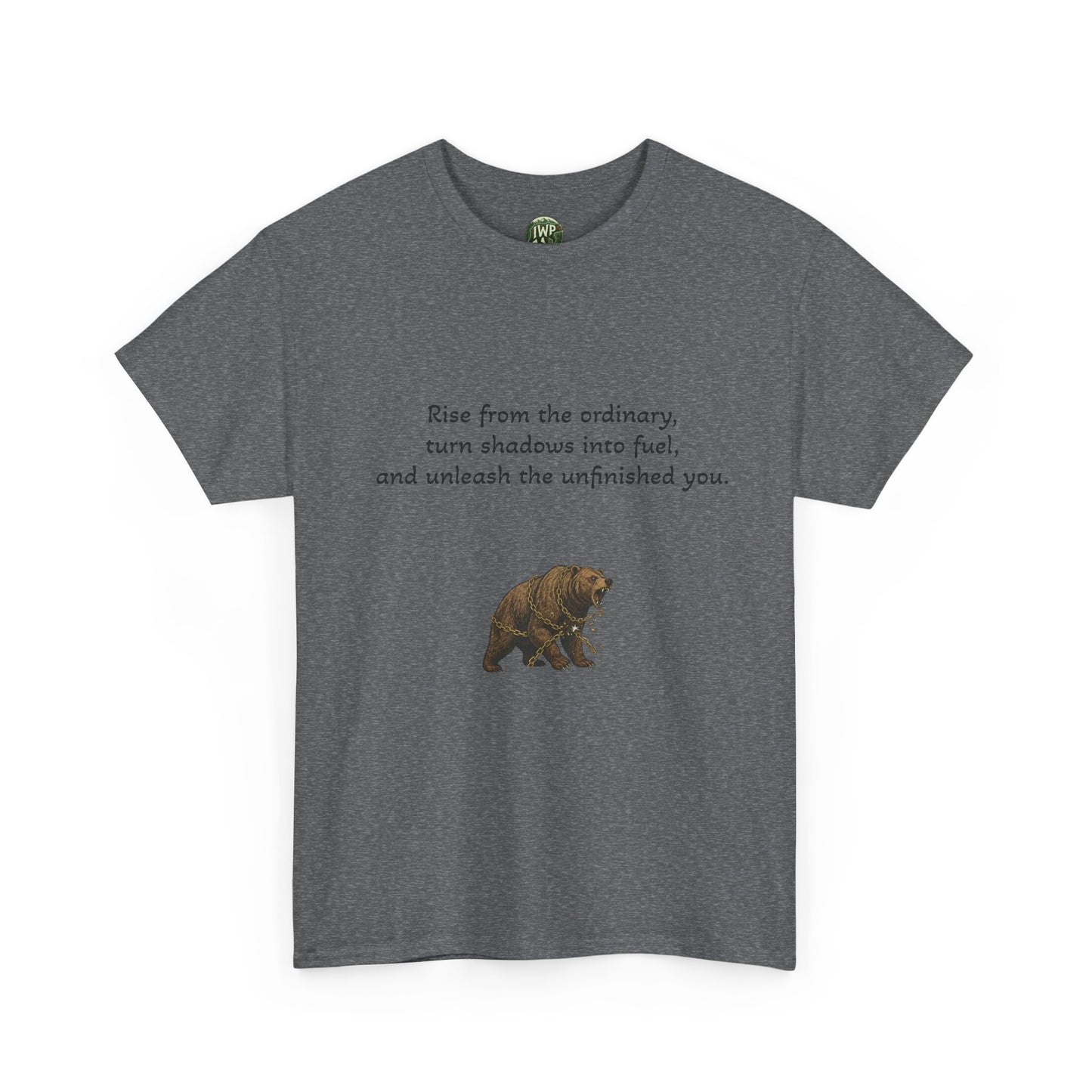 T-Shirt — Minimal Inspirational Quote Tee (“Near from the ordinary, seen shadows into fuel, and around the emboldened you.”)
