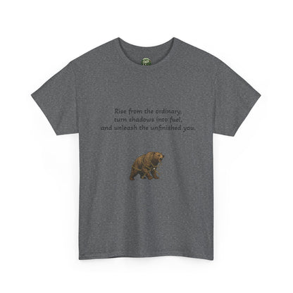 T-Shirt — Minimal Inspirational Quote Tee (“Near from the ordinary, seen shadows into fuel, and around the emboldened you.”)