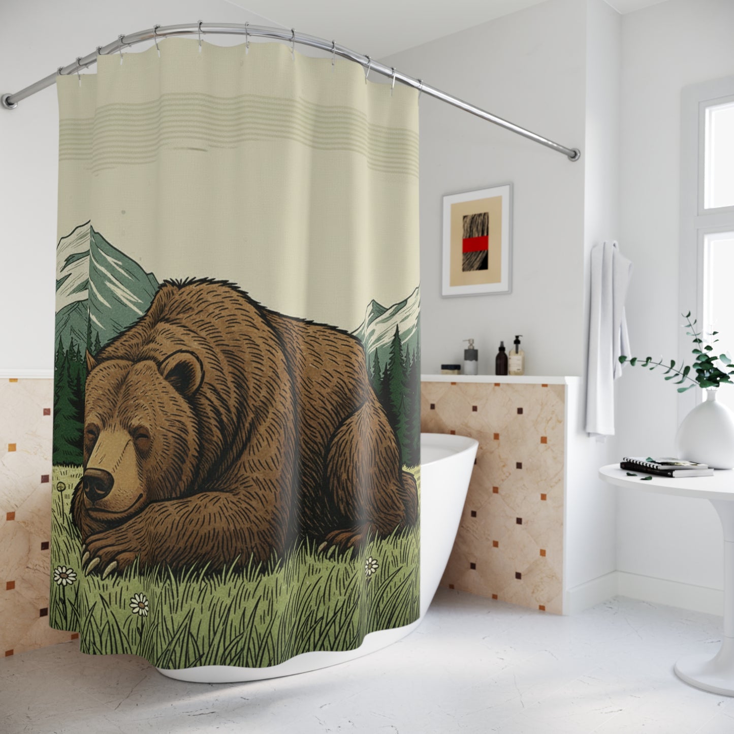 Grizzly Mountain Shower Curtain — Rustic Bear Nature Bathroom Decor - InspireWithPurpose