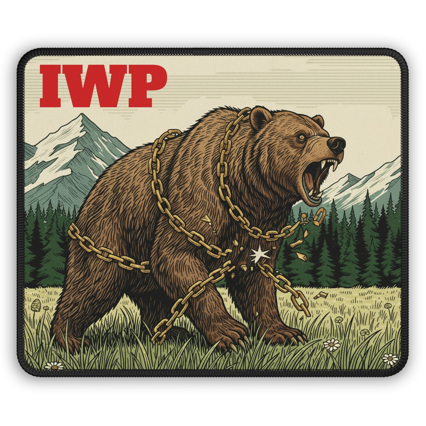 Roaring Bear with Chains Gaming Mouse Pad | Mountain Forest Artwork - InspireWithPurpose