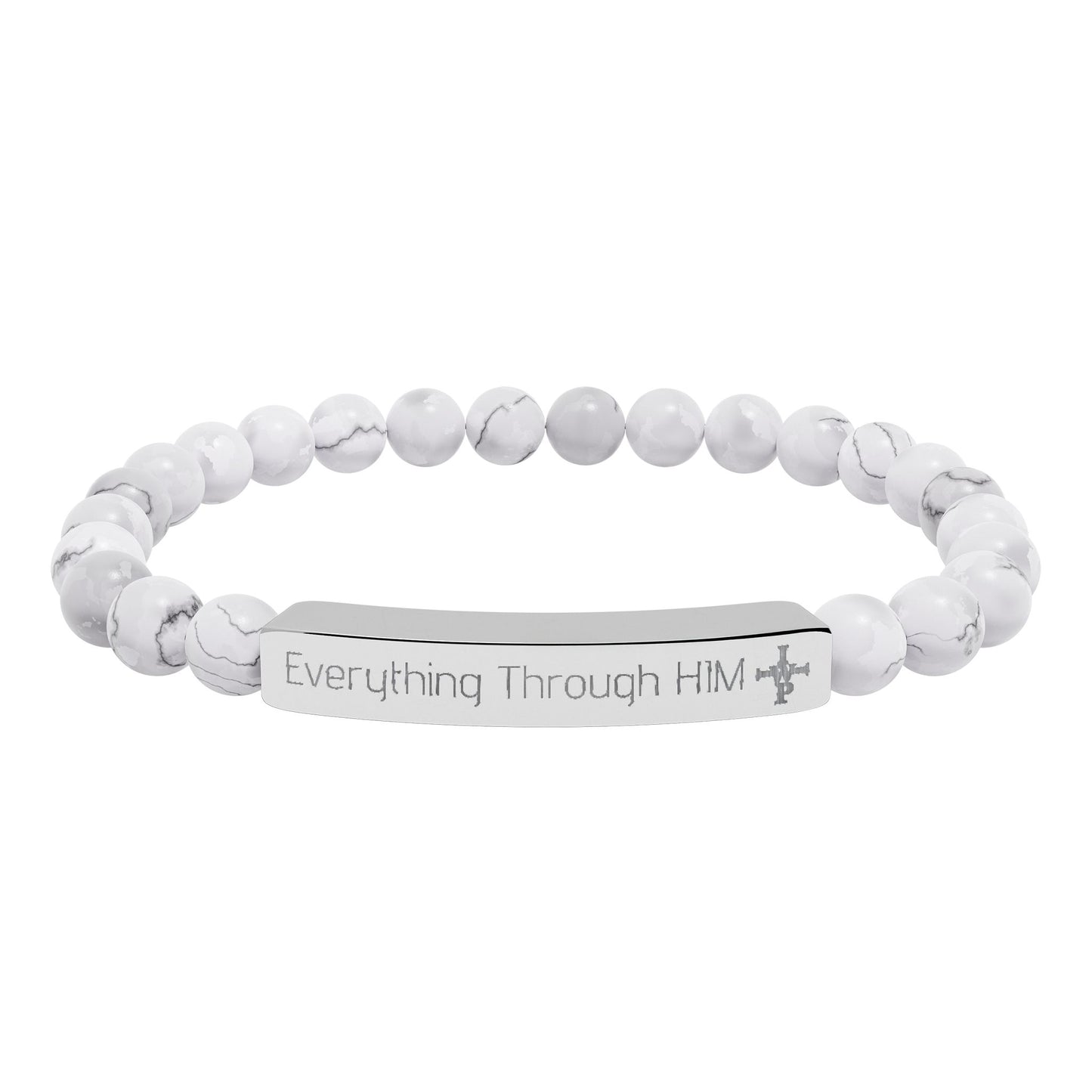 Engraved Natural Stone Bead Bracelet — Inspirational Bar Bracelet ("Praying Through It") - InspireWithPurpose