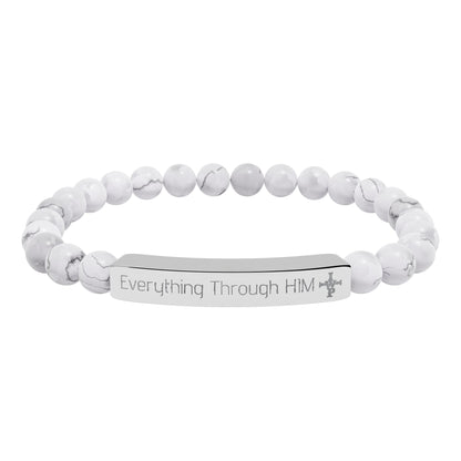 Engraved Natural Stone Bead Bracelet — Inspirational Bar Bracelet ("Praying Through It") - InspireWithPurpose
