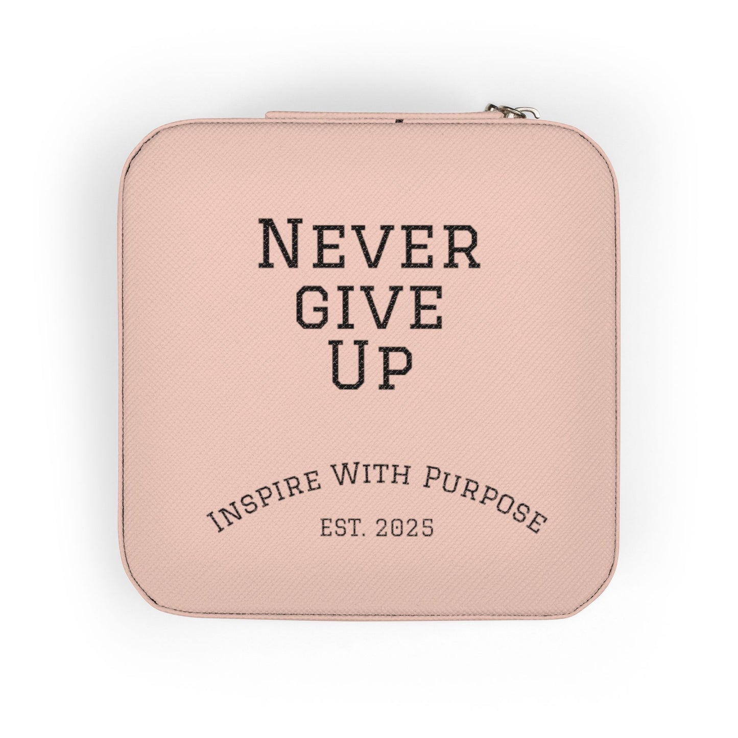 Never Give Up Jewelry Travel Case — Compact Pink Ring & Earring Organizer - InspireWithPurpose