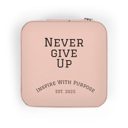 Never Give Up Jewelry Travel Case — Compact Pink Ring & Earring Organizer - InspireWithPurpose