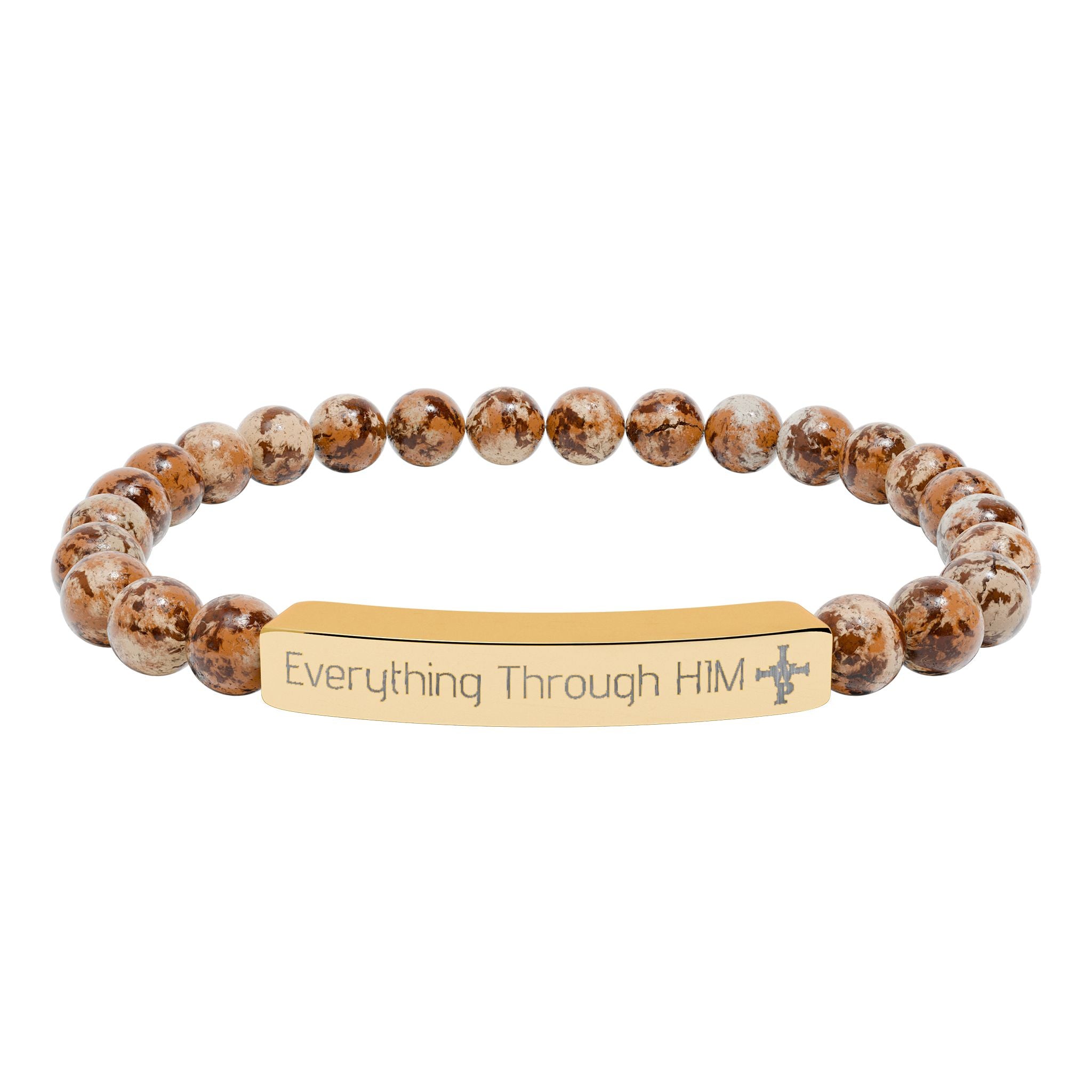 Engraved Natural Stone Bead Bracelet — Inspirational Bar Bracelet (