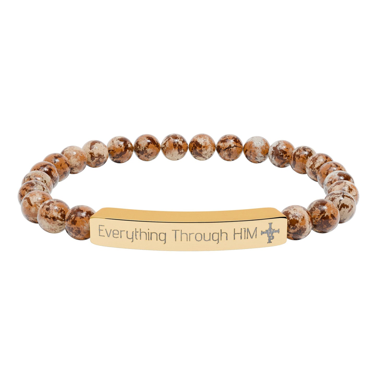 Engraved Natural Stone Bead Bracelet — Inspirational Bar Bracelet ("Praying Through It") - InspireWithPurpose