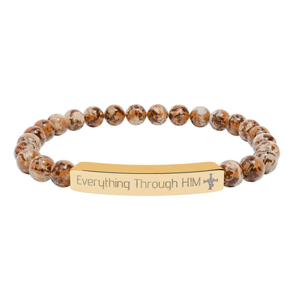 Engraved Natural Stone Bead Bracelet — Inspirational Bar Bracelet ("Praying Through It") - InspireWithPurpose