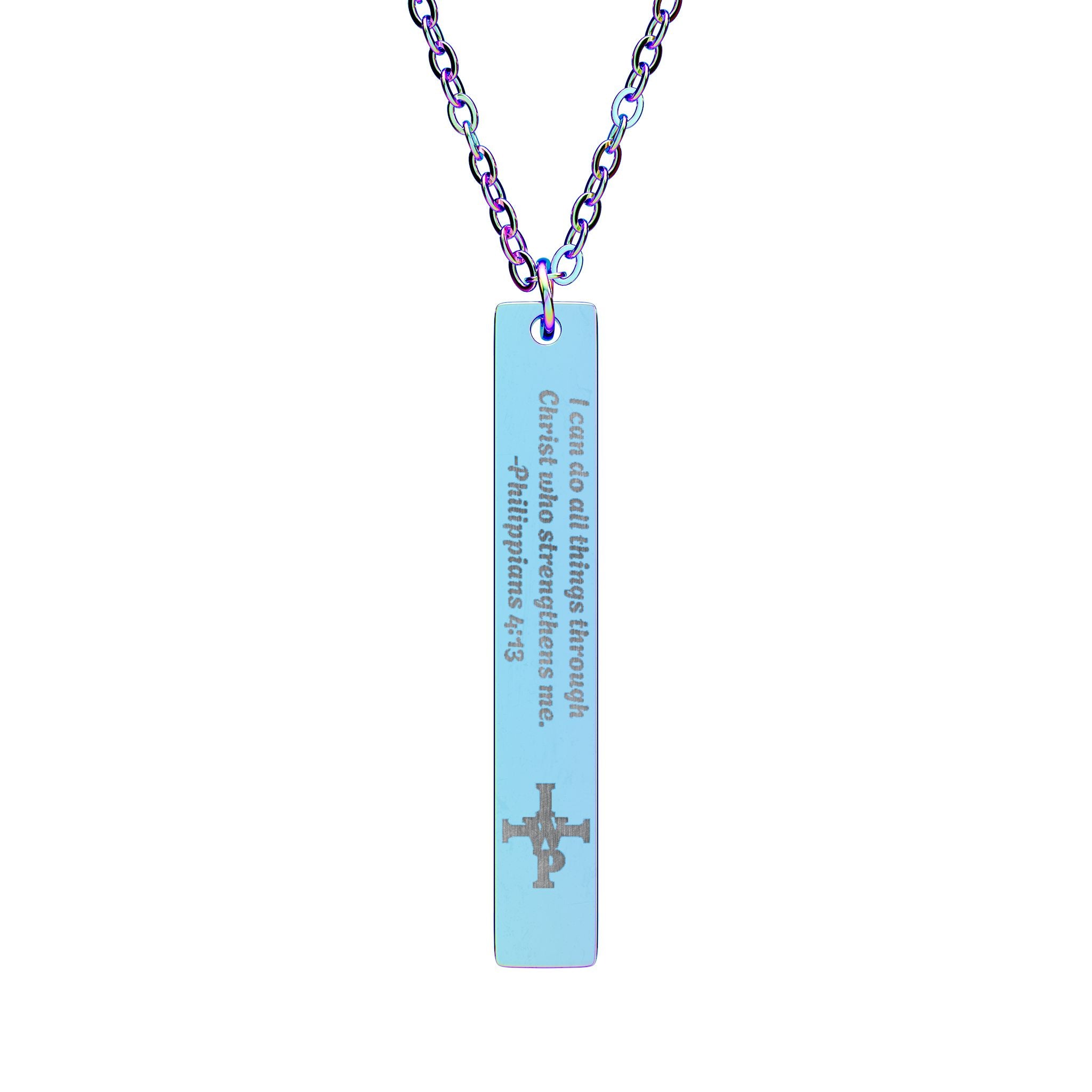 Engraved Vertical Bar Necklace — Personalized Cross Pendant - InspireWithPurpose