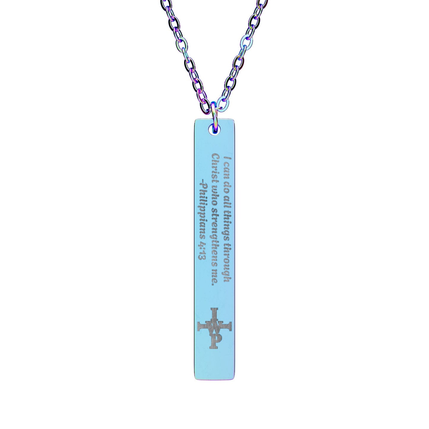 Engraved Vertical Bar Necklace — Personalized Cross Pendant - InspireWithPurpose