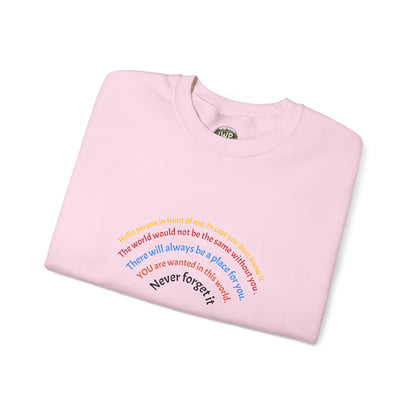 Affirmation Crewneck Sweatshirt — Hello Person Infront of me - InspireWithPurpose