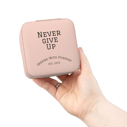 Never Give Up Jewelry Travel Case — Compact Pink Ring & Earring Organizer - InspireWithPurpose