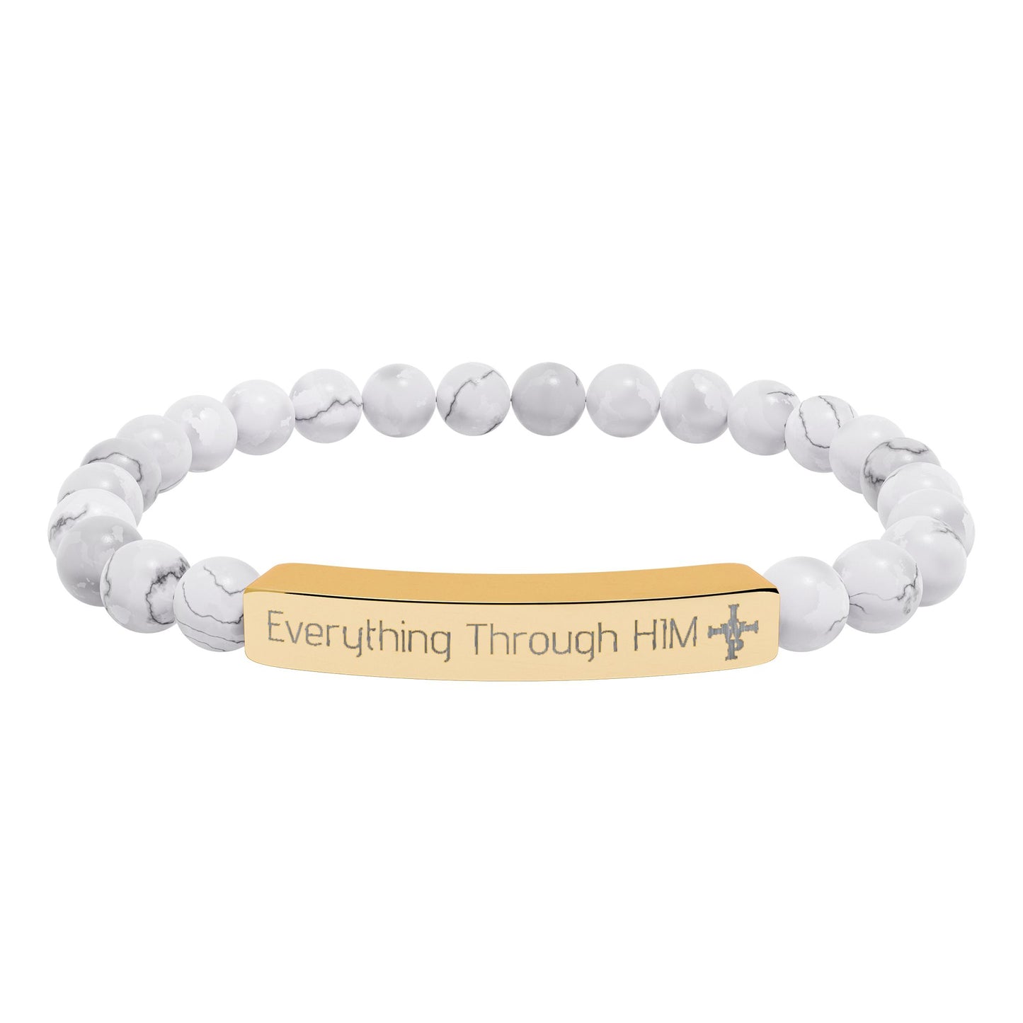 Engraved Natural Stone Bead Bracelet — Inspirational Bar Bracelet ("Praying Through It") - InspireWithPurpose