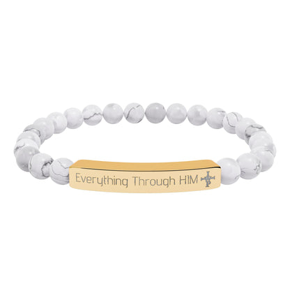 Engraved Natural Stone Bead Bracelet — Inspirational Bar Bracelet ("Praying Through It") - InspireWithPurpose