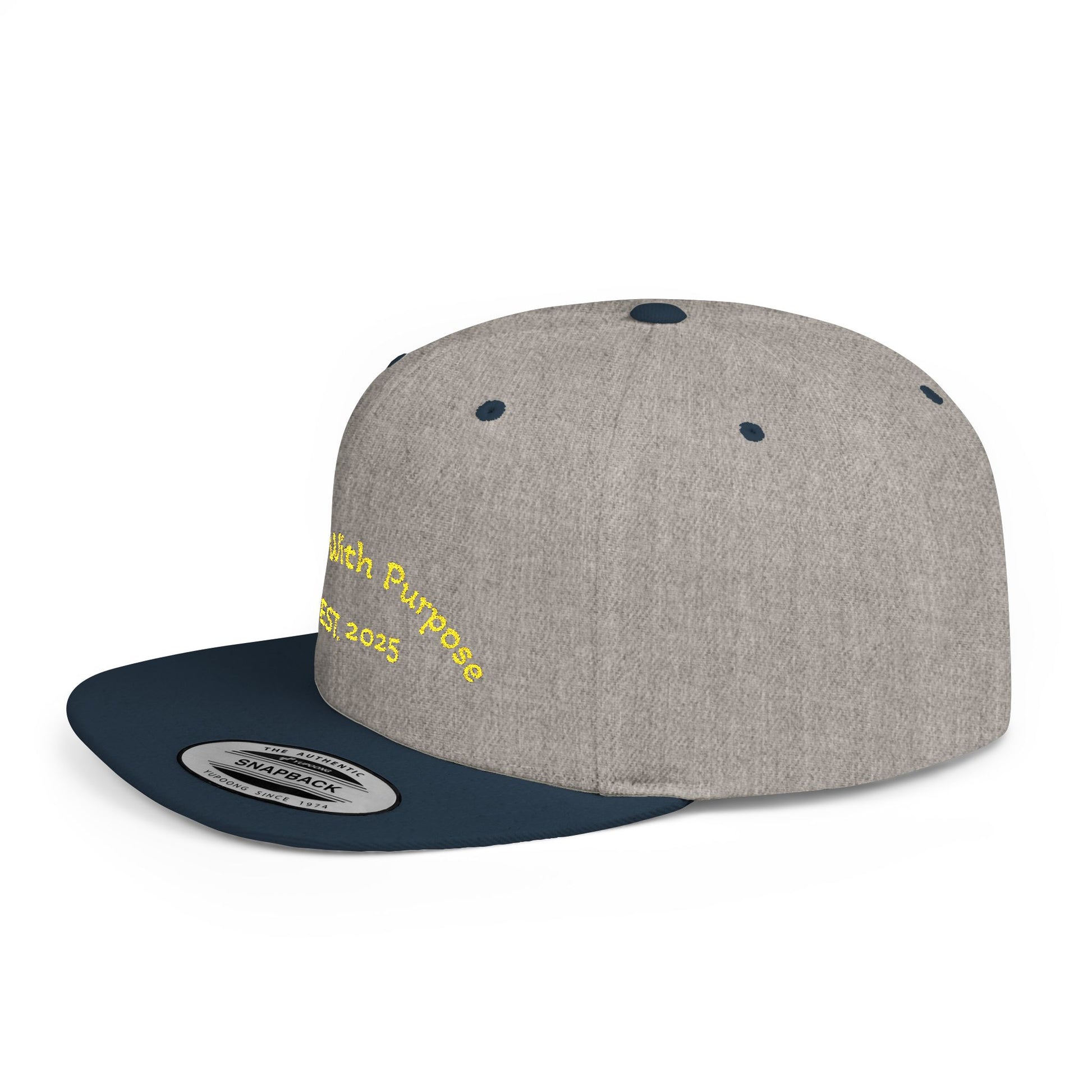 Flat Bill Snapback Hat — "Inspire With Purpose" Embroidered White Baseball Cap