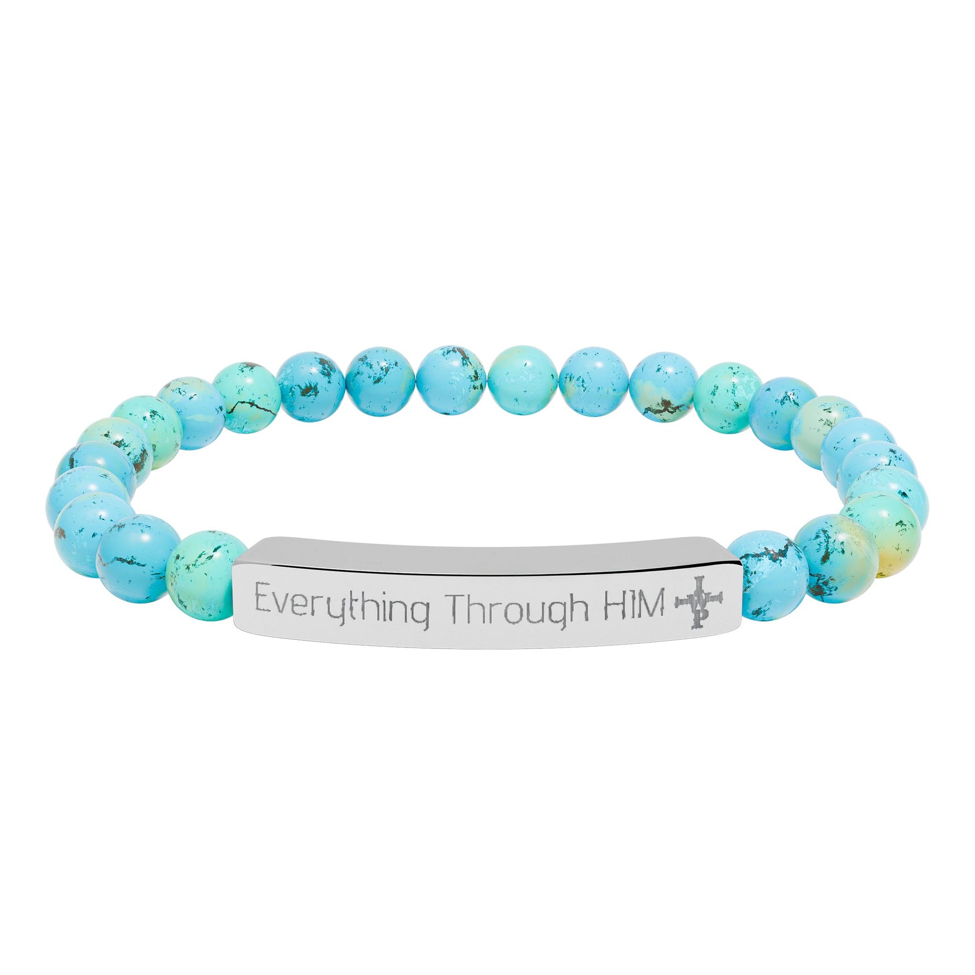 Engraved Natural Stone Bead Bracelet — Inspirational Bar Bracelet ("Praying Through It") - InspireWithPurpose