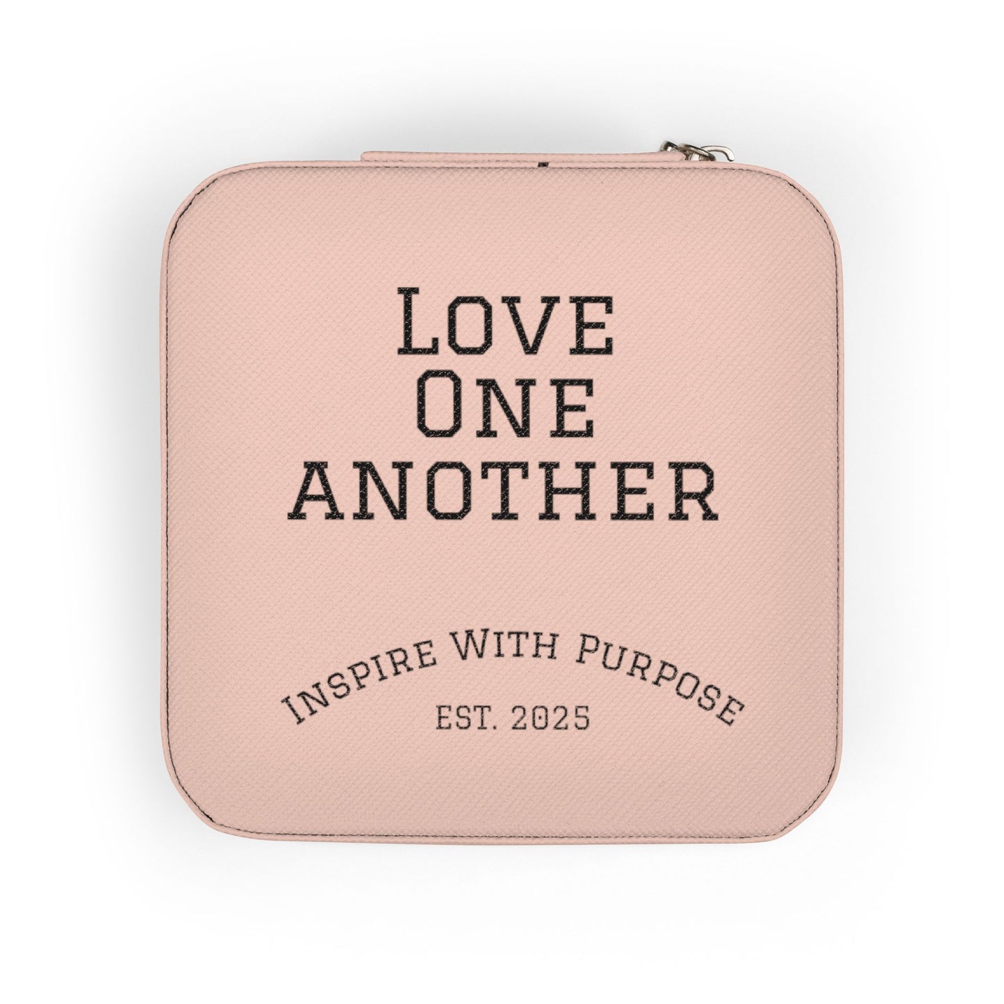 Love One Another Jewelry Travel Case — Compact Pink Ring & Earring Organizer - InspireWithPurpose