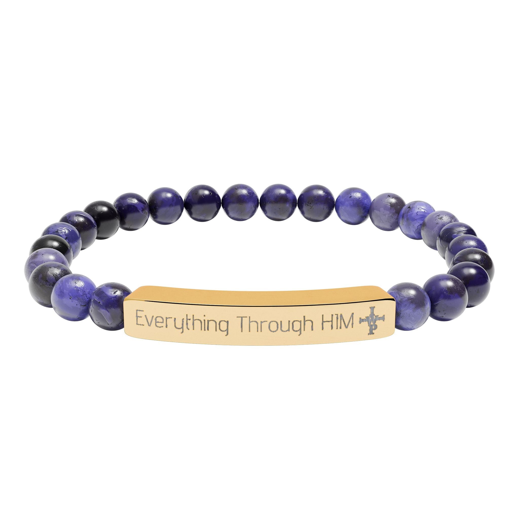 Engraved Natural Stone Bead Bracelet — Inspirational Bar Bracelet (