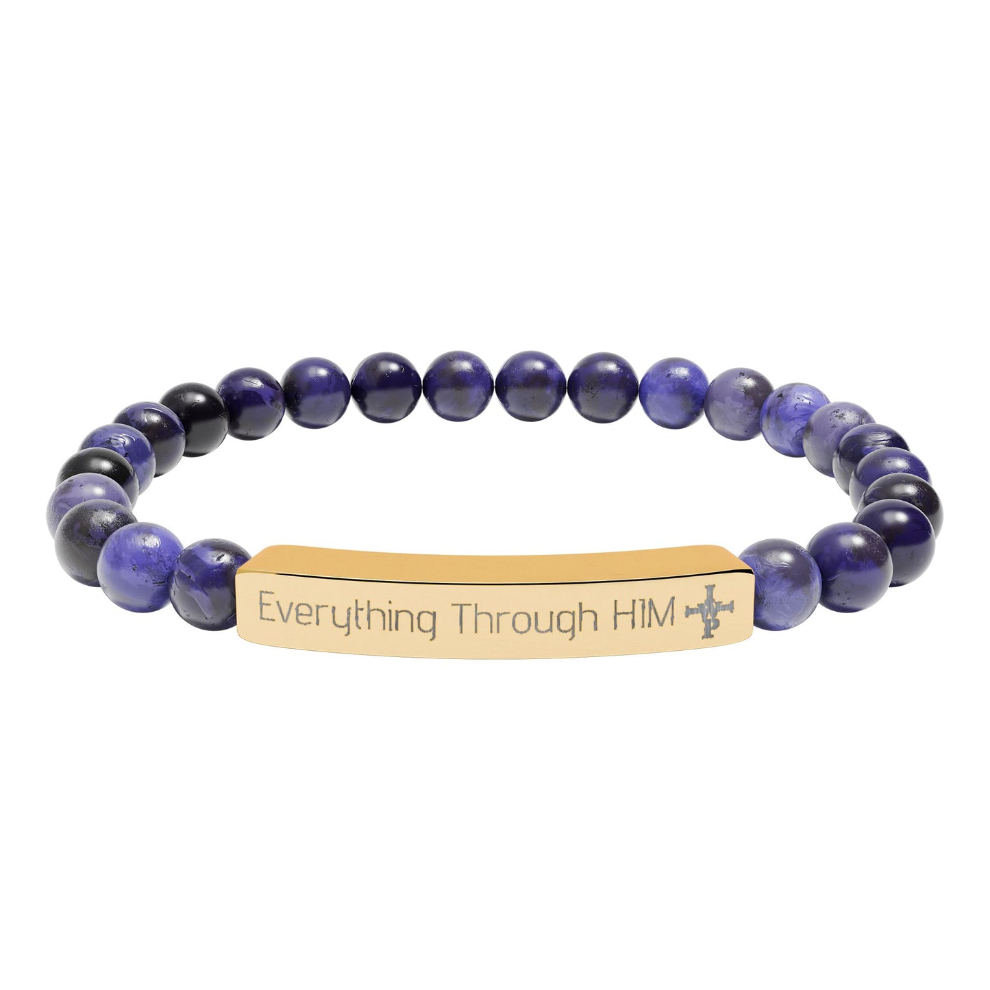 Engraved Natural Stone Bead Bracelet — Inspirational Bar Bracelet ("Praying Through It") - InspireWithPurpose