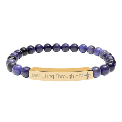 Engraved Natural Stone Bead Bracelet — Inspirational Bar Bracelet ("Praying Through It") - InspireWithPurpose