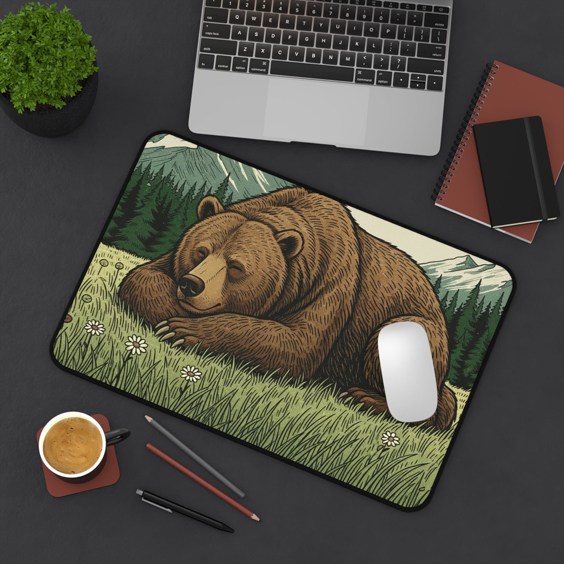 Serene Bear Woodland Anti-Slip Desk Mat – Calm & Focused Workspace - InspireWithPurpose