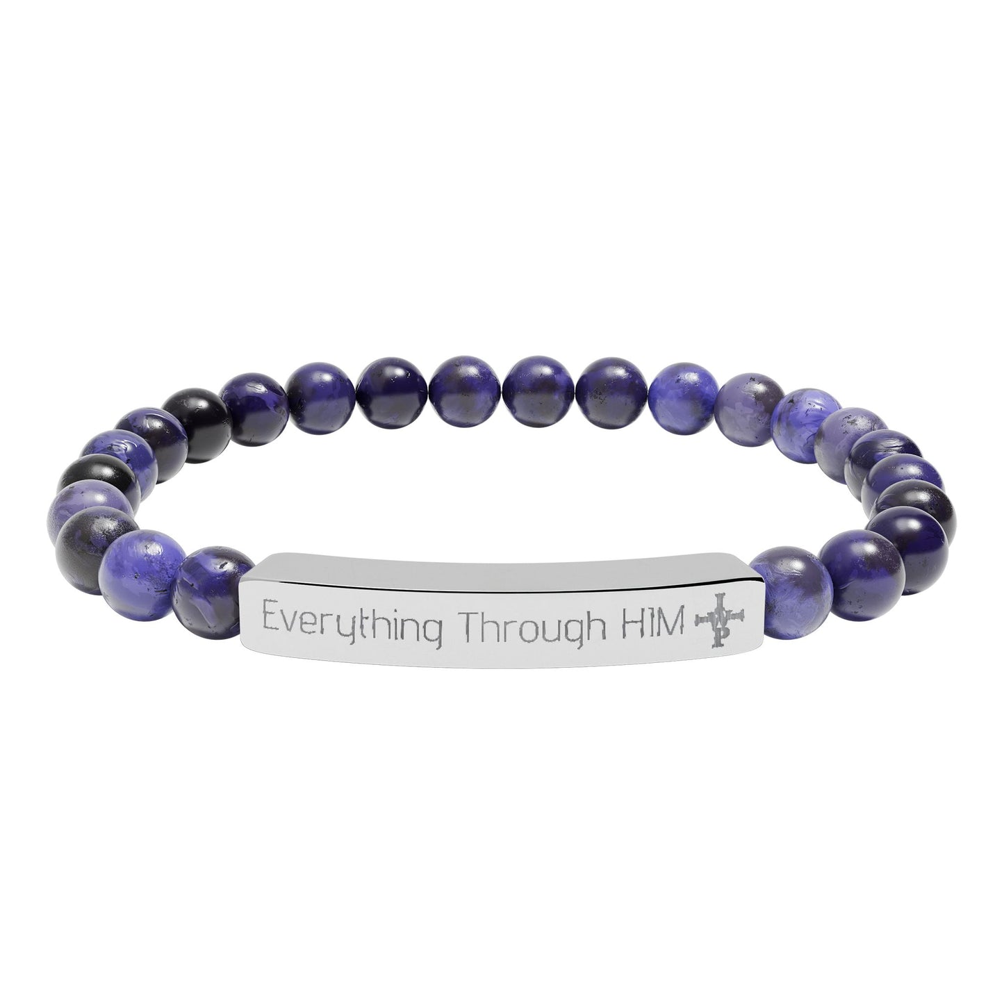 Engraved Natural Stone Bead Bracelet — Inspirational Bar Bracelet ("Praying Through It") - InspireWithPurpose