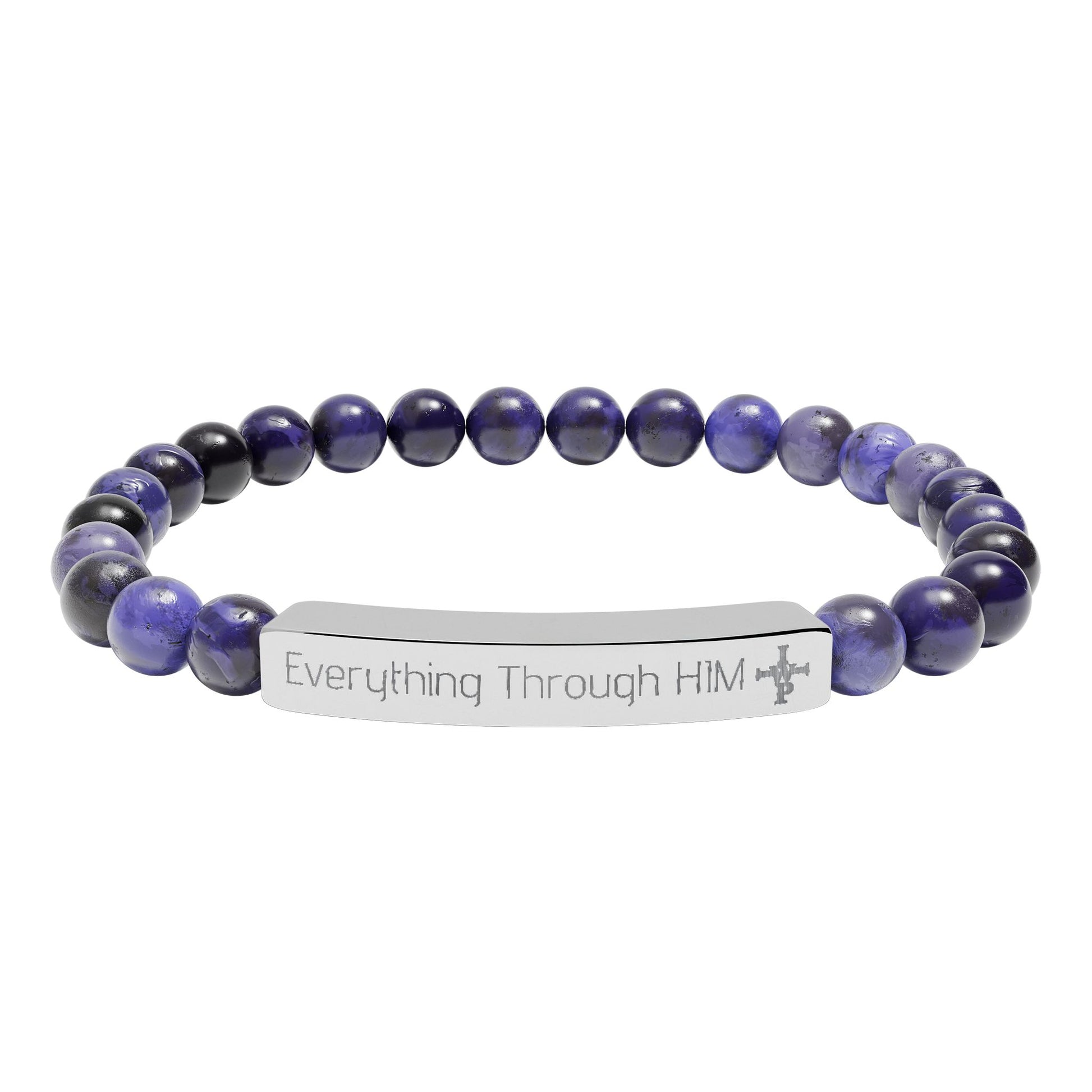 Engraved Natural Stone Bead Bracelet — Inspirational Bar Bracelet ("Praying Through It") - InspireWithPurpose