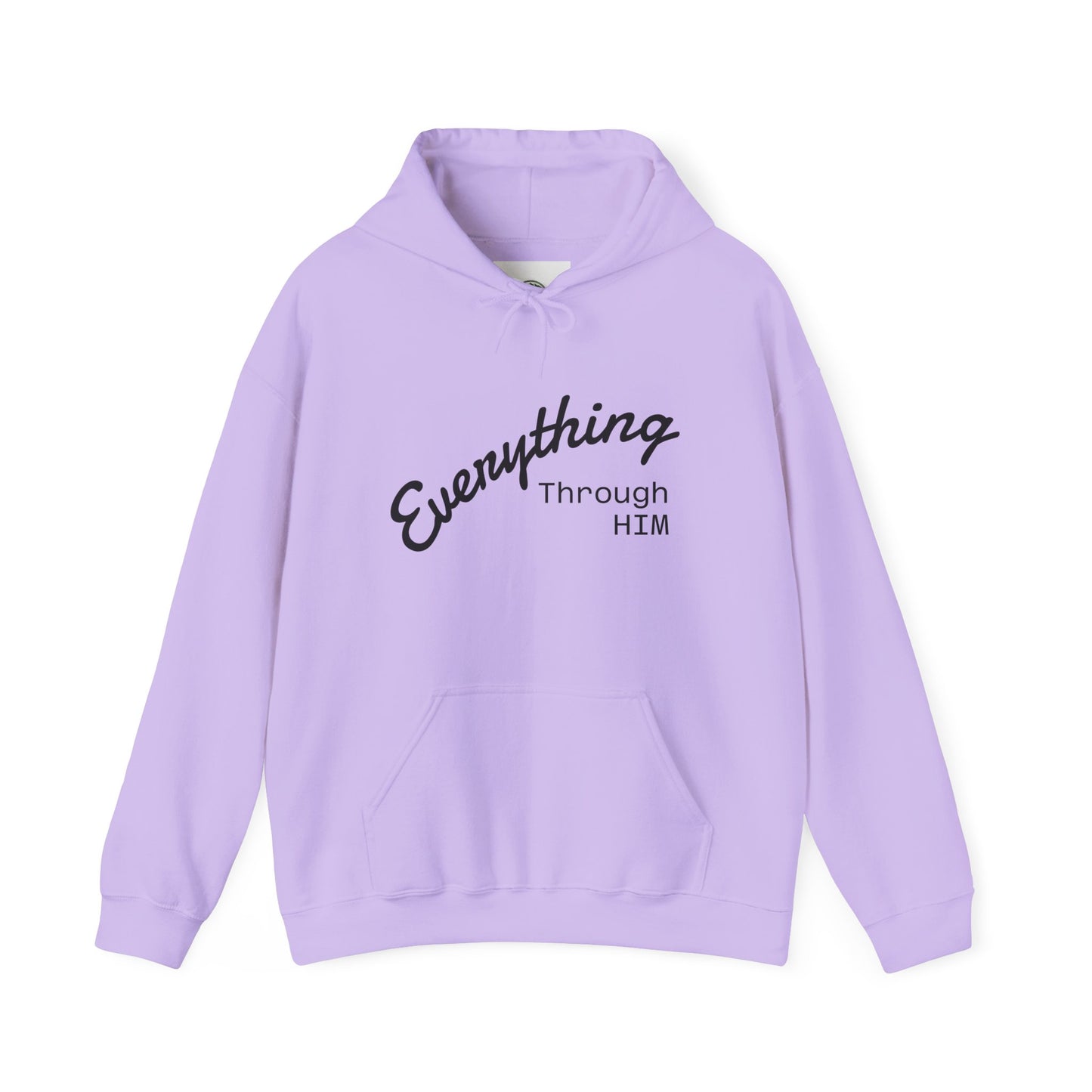 Everything Through Him Hoodie — Bear Holding Cross Christian Faith Pullover