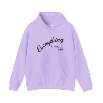 Everything Through Him Hoodie — Bear Holding Cross Christian Faith Pullover