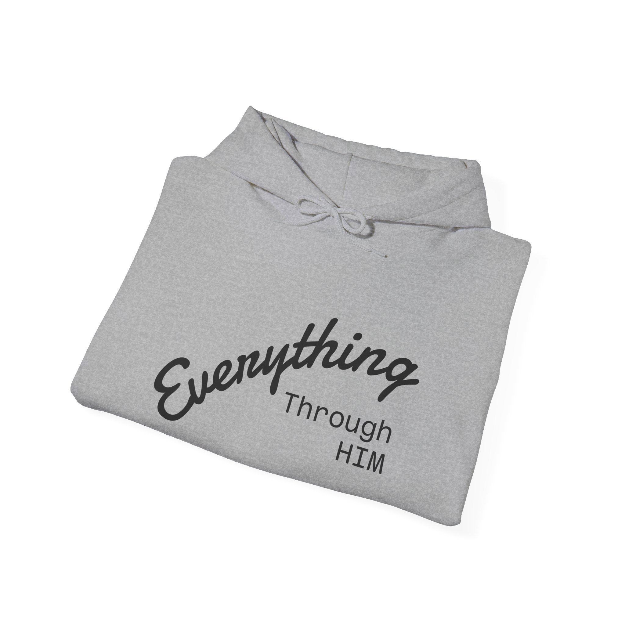 Everything Through Him Hoodie — Bear Holding Cross Christian Faith Pullover - InspireWithPurpose