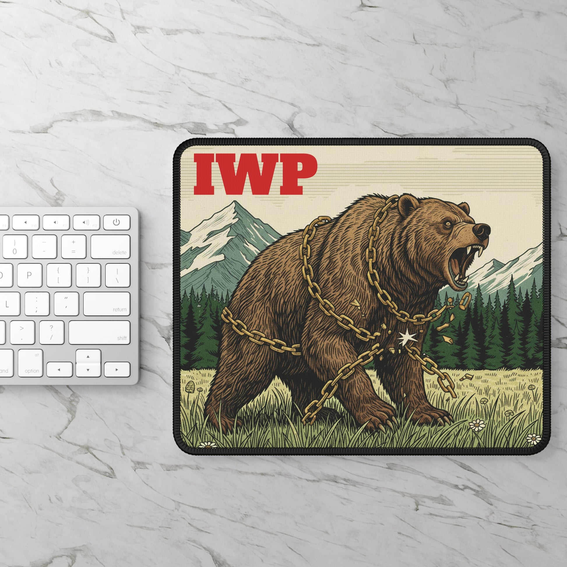 Roaring Bear with Chains Gaming Mouse Pad | Mountain Forest Artwork - InspireWithPurpose