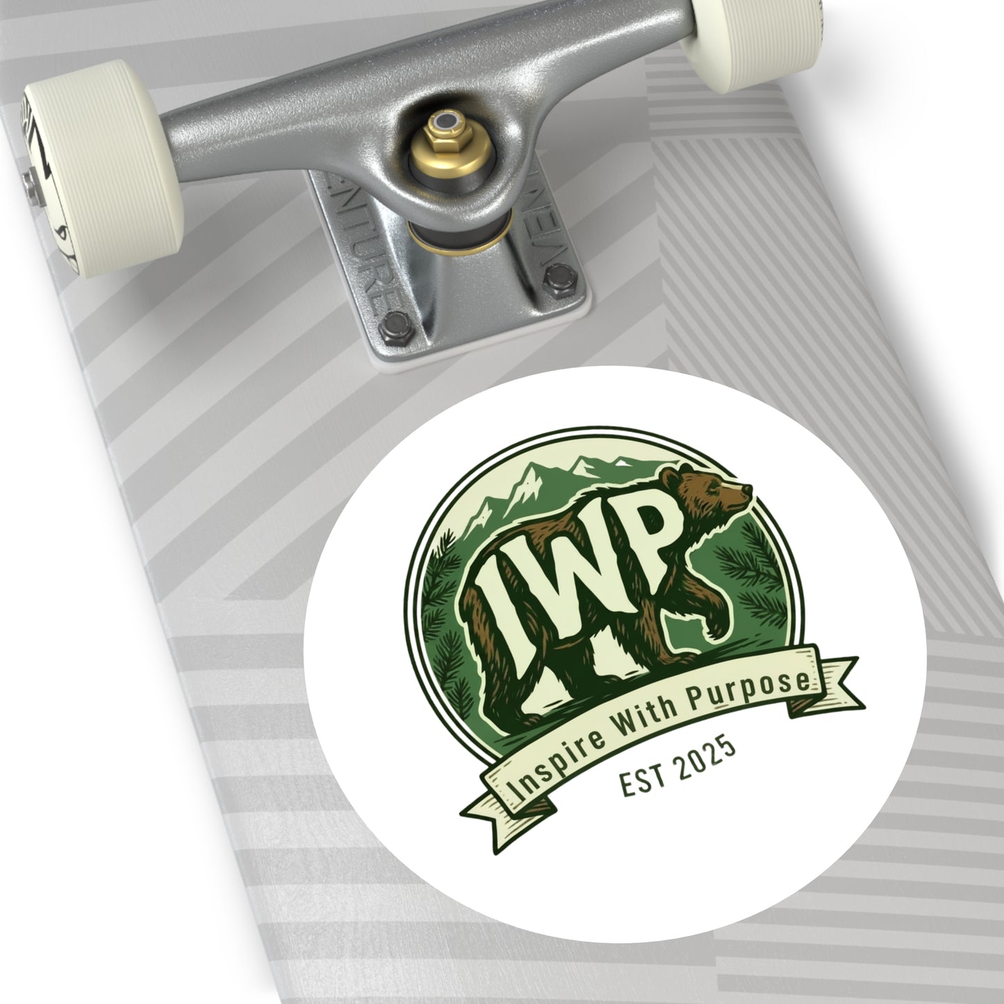 IWP Bear Round Sticker — "Inspire With Purpose" Outdoor/Indoor Durable Sticker - InspireWithPurpose
