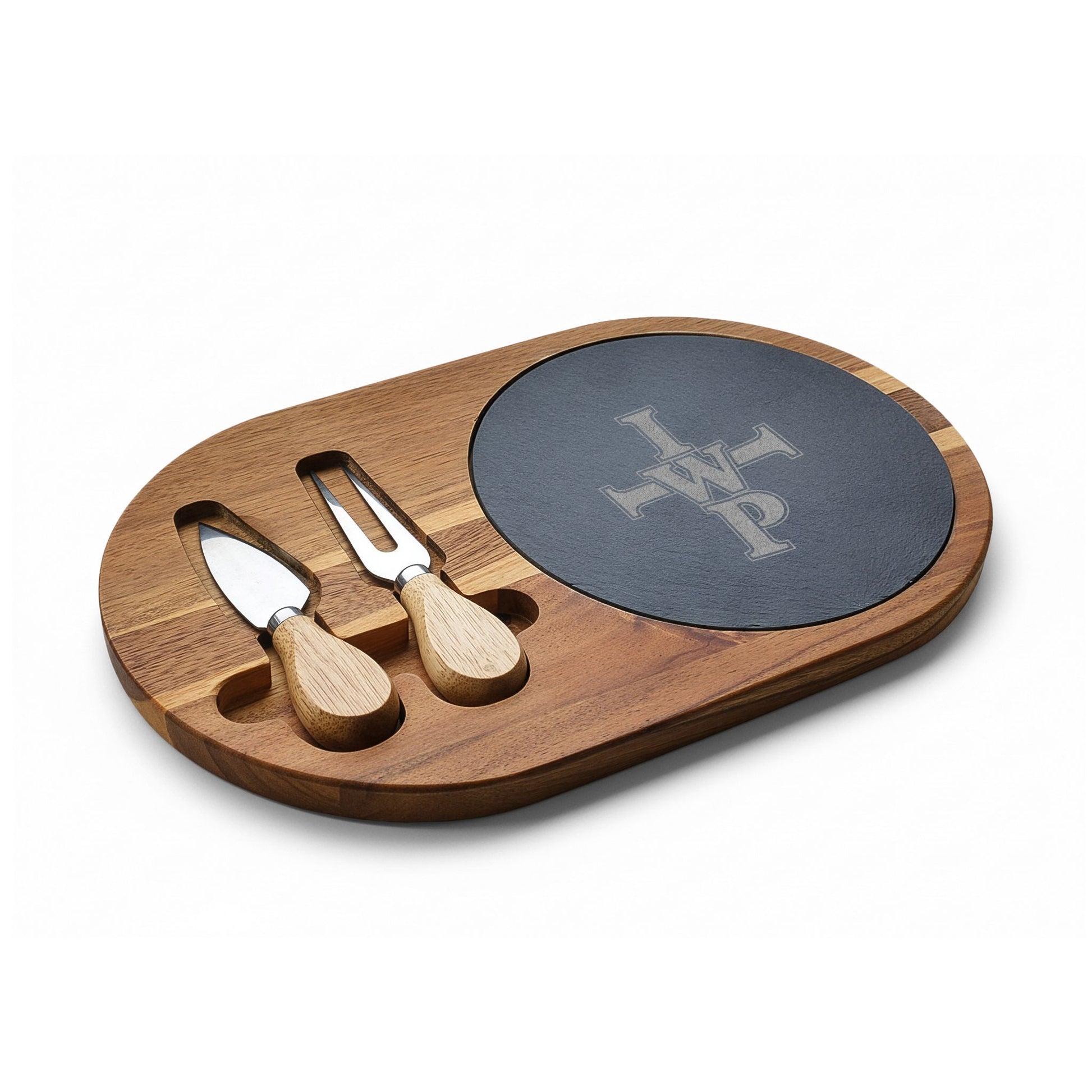 Engravable Acacia & Slate Cheese Board Set with Knives - InspireWithPurpose
