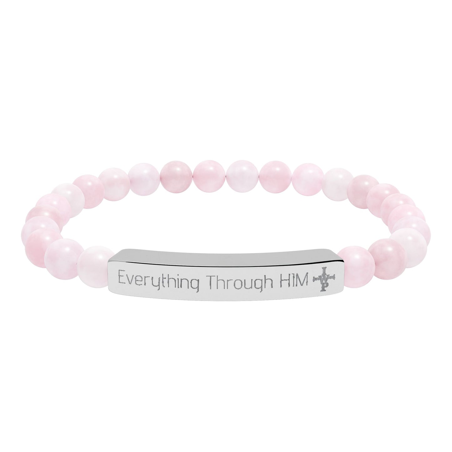 Engraved Natural Stone Bead Bracelet — Inspirational Bar Bracelet ("Praying Through It") - InspireWithPurpose