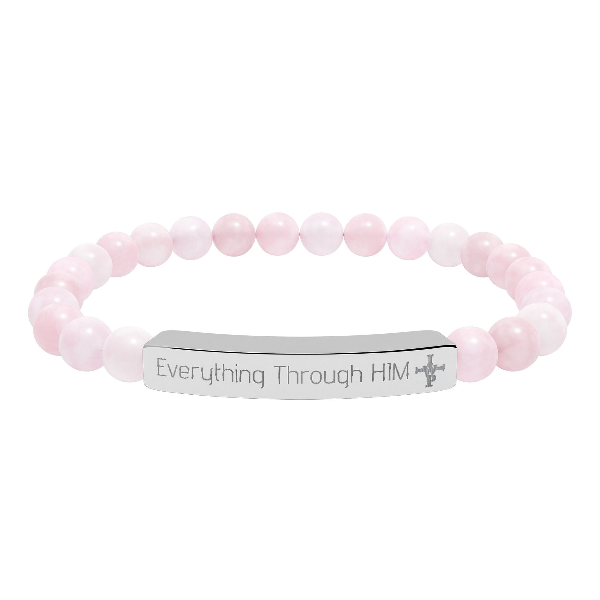 Engraved Natural Stone Bead Bracelet — Inspirational Bar Bracelet ("Praying Through It") - InspireWithPurpose