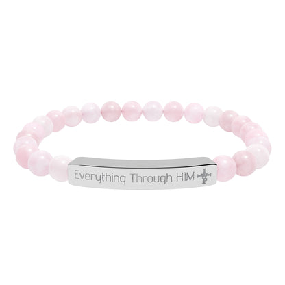 Engraved Natural Stone Bead Bracelet — Inspirational Bar Bracelet ("Praying Through It") - InspireWithPurpose