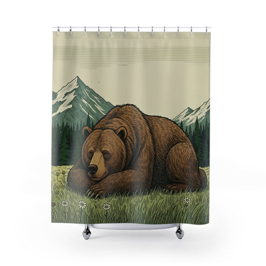 Grizzly Mountain Shower Curtain — Rustic Bear Nature Bathroom Decor