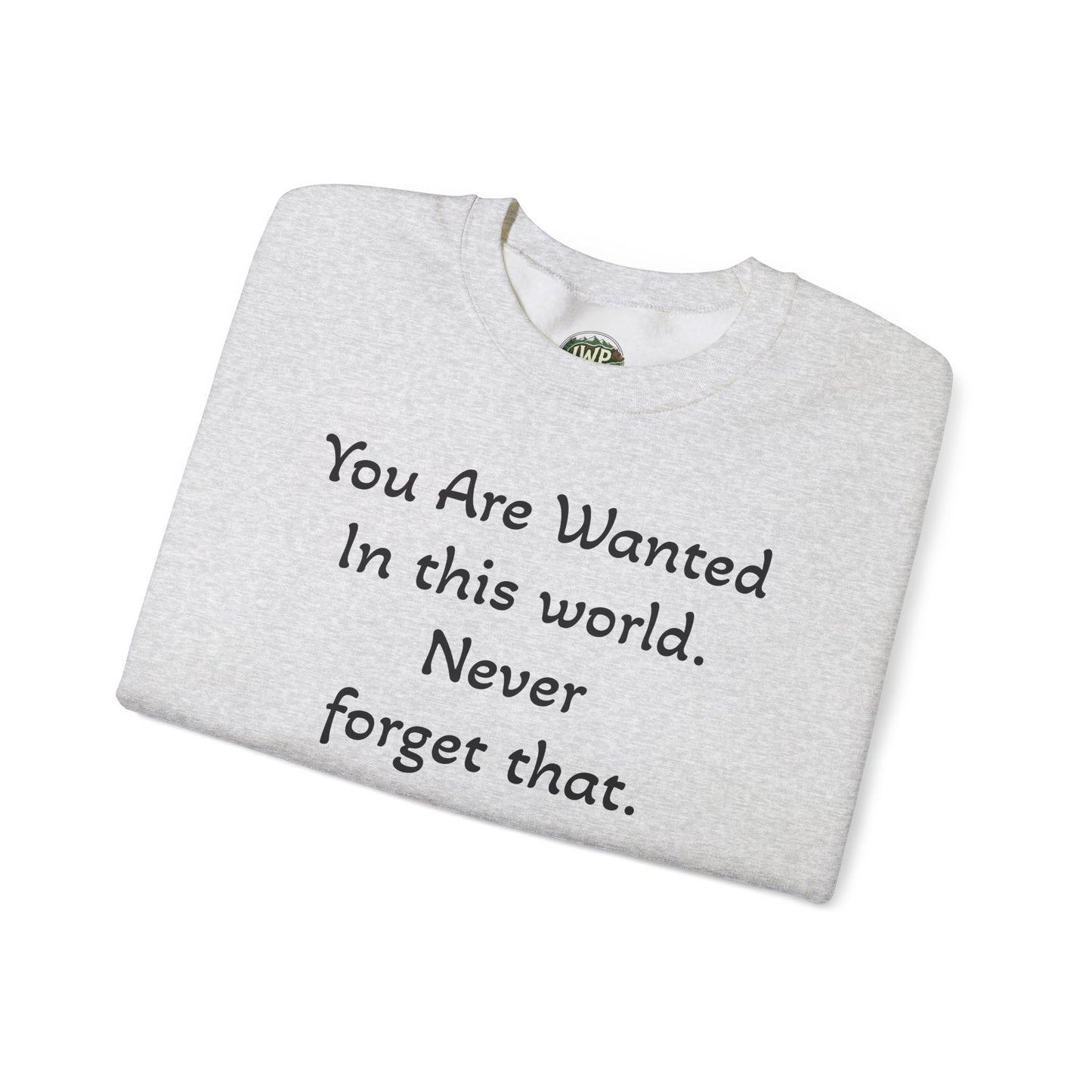 Affirmation Crewneck Sweatshirt — "YOU are wanted in this world, never forget that." - InspireWithPurpose