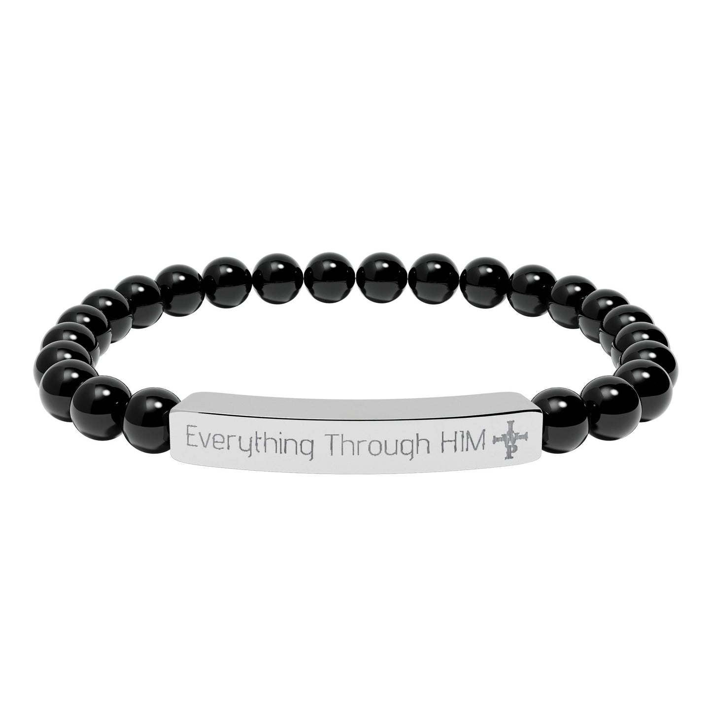 Engraved Natural Stone Bead Bracelet — Inspirational Bar Bracelet ("Praying Through It") - InspireWithPurpose