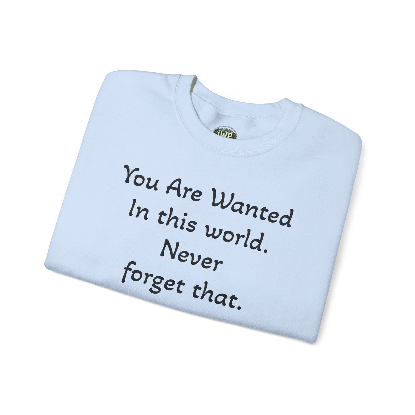 Affirmation Crewneck Sweatshirt — "YOU are wanted in this world, never forget that." - InspireWithPurpose