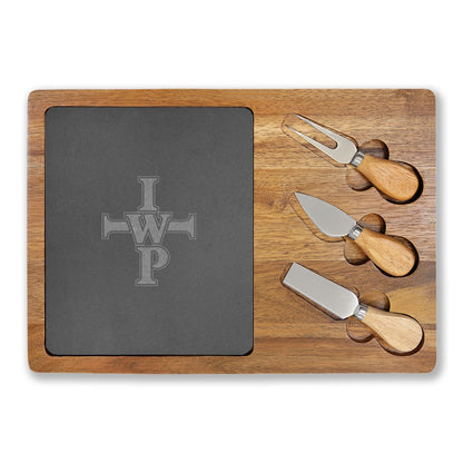 Engravable Acacia & Slate Cheese Board Set with Knives - InspireWithPurpose