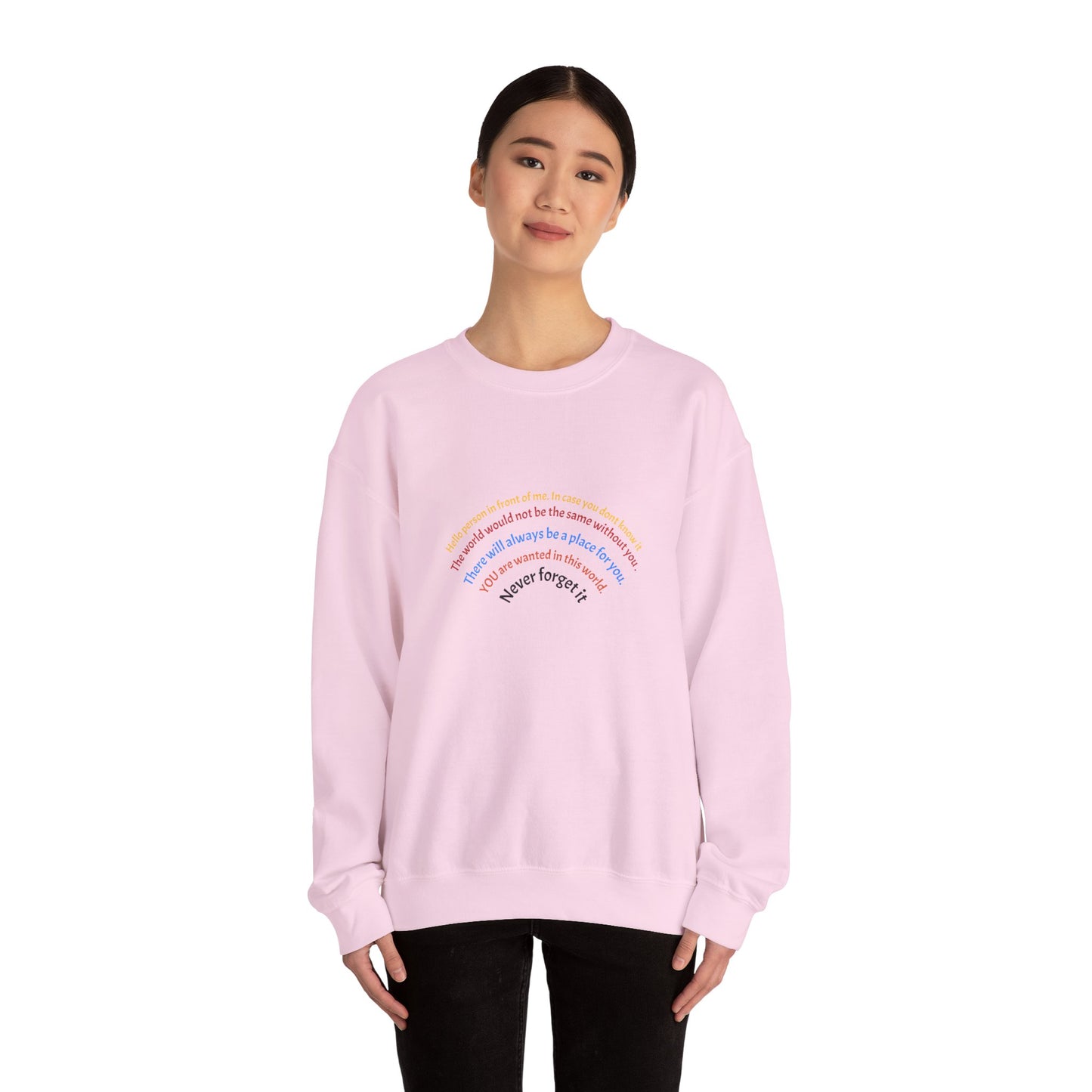 Affirmation Crewneck Sweatshirt — Hello Person Infront of me - InspireWithPurpose