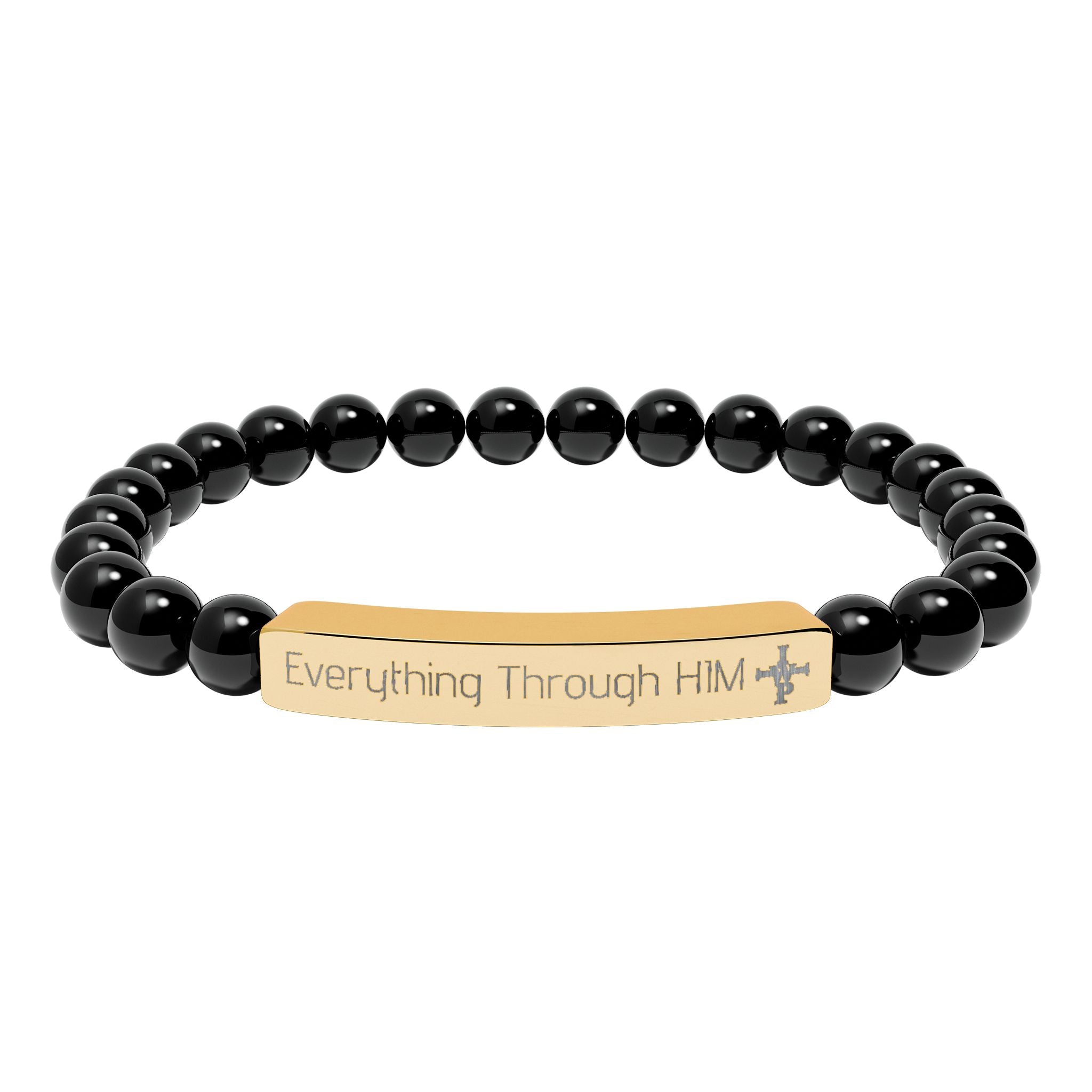 Engraved Natural Stone Bead Bracelet — Inspirational Bar Bracelet (
