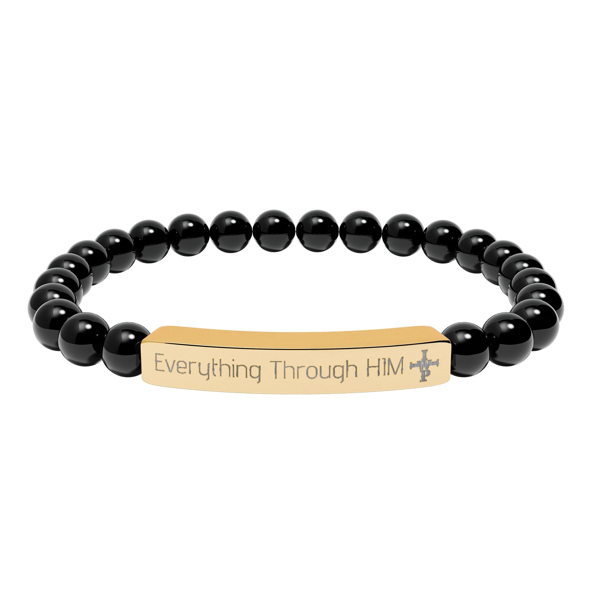 Engraved Natural Stone Bead Bracelet — Inspirational Bar Bracelet ("Praying Through It") - InspireWithPurpose