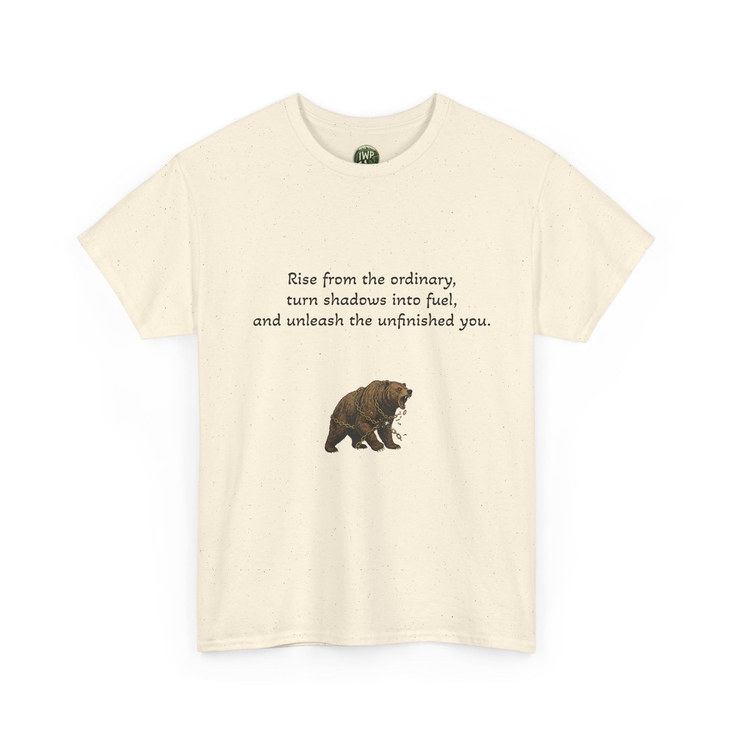 T-Shirt — Minimal Inspirational Quote Tee (“Near from the ordinary, seen shadows into fuel, and around the emboldened you.”)