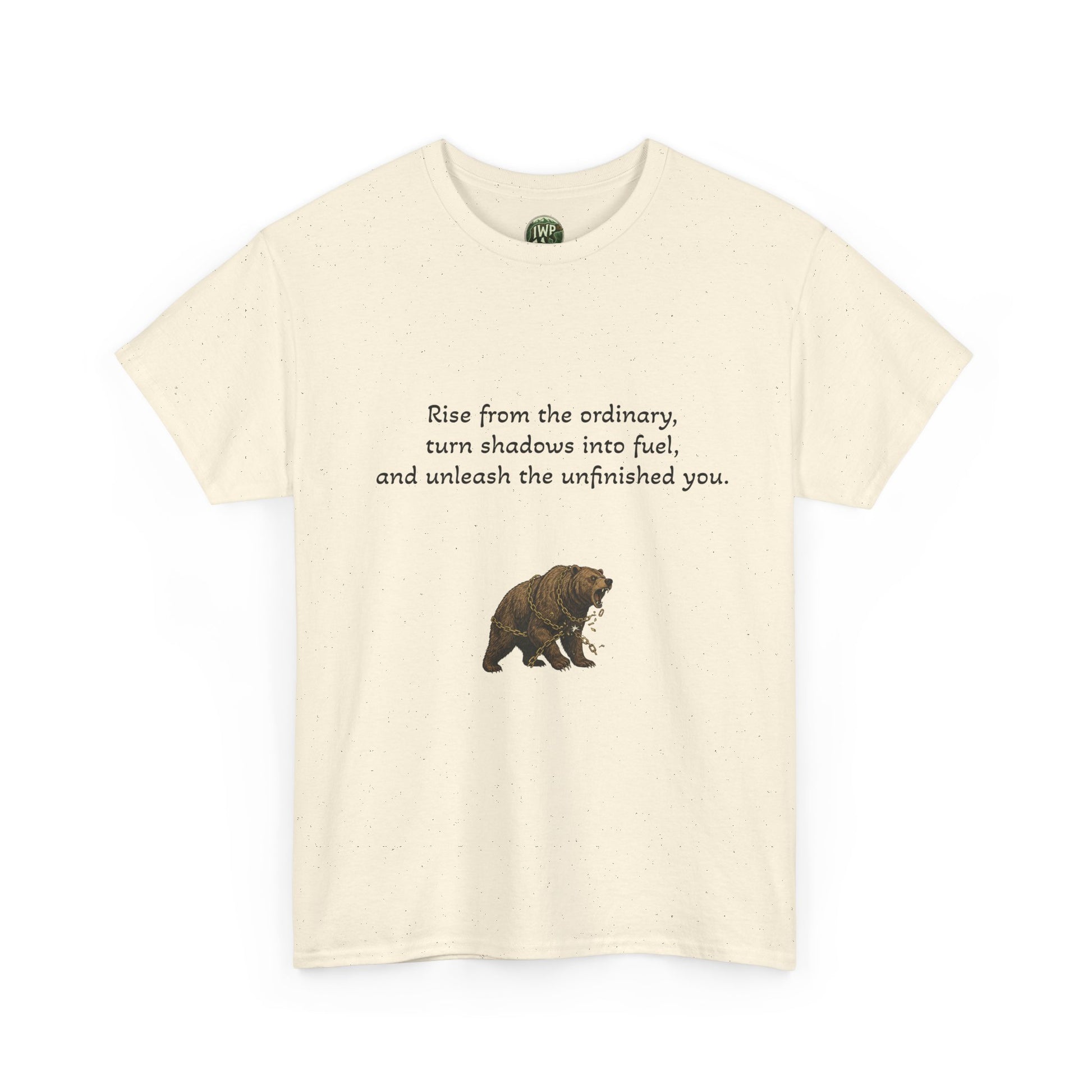 T-Shirt — Minimal Inspirational Quote Tee (“Near from the ordinary, seen shadows into fuel, and around the emboldened you.”)