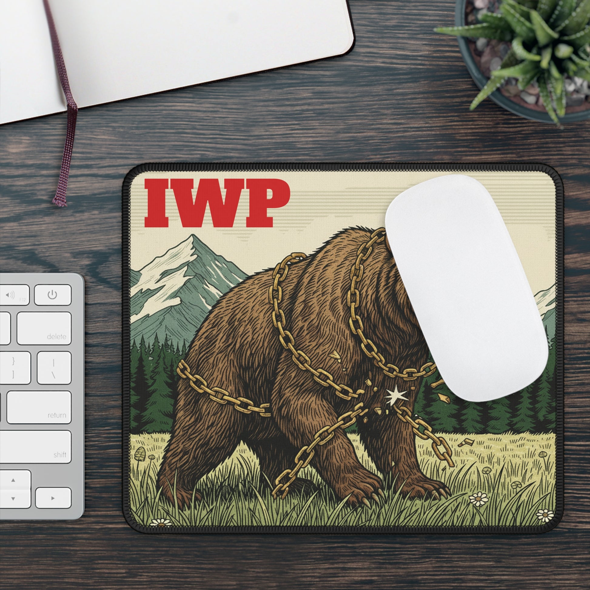 Roaring Bear with Chains Gaming Mouse Pad | Mountain Forest Artwork - InspireWithPurpose
