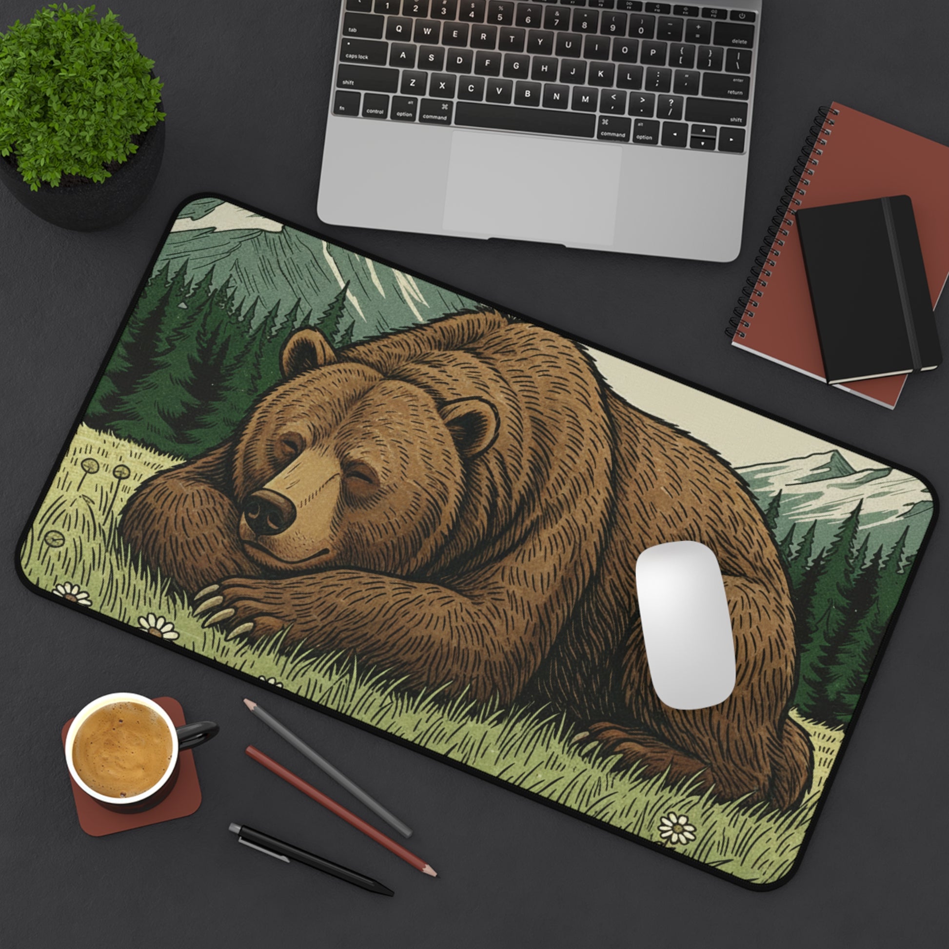 Serene Bear Woodland Anti-Slip Desk Mat – Calm & Focused Workspace - InspireWithPurpose